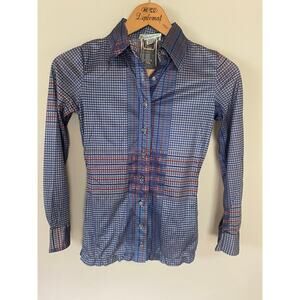 Huk A Poo Vote Vintage 70s Womens Disco Button Down Top M Geometric